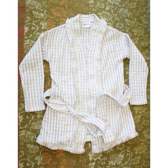 Daniela Corte Waffle Open Front Cardigan Size Medium Tie Waist Metallic USA Knit - Picture 4 of 8